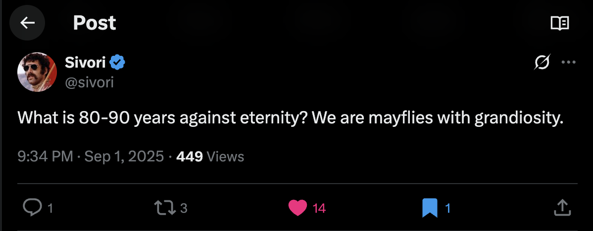 We are mayflies with grandiosity